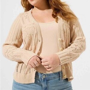 Torrid Tan Neutral Cream Pointelle Cardigan V-Neck Sweater 2X NWT Brand New